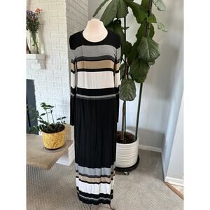 Anthropologie Bailey/44 Black‎ Norwich Stripe Knit Maxi Dress (XL) Preppy Classy